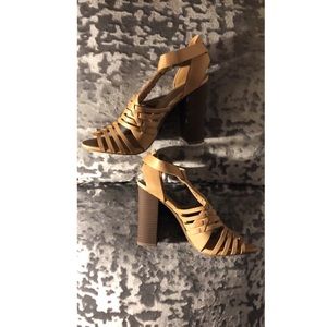 Tan faux-leather Peep-toe Heels